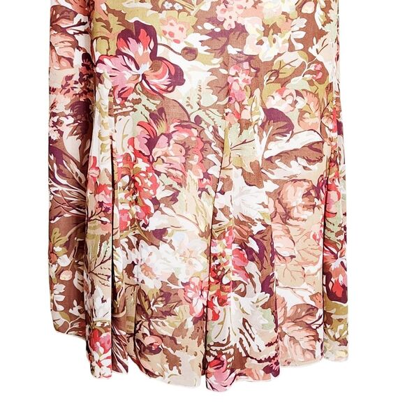 Coldwater Creek Chiffon Godet Midi Skirt Brown Tan Pink Floral Print Women's S - Picture 6 of 11